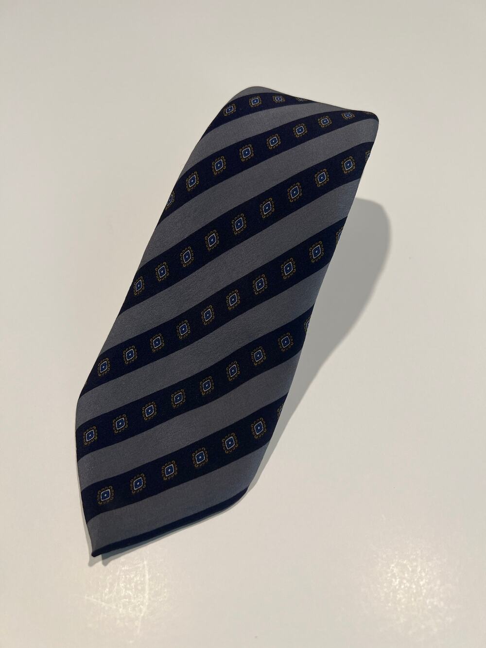 Ermenegildo Zegna Men’s Silk Necktie Purple Gray Stripes Geometric JL